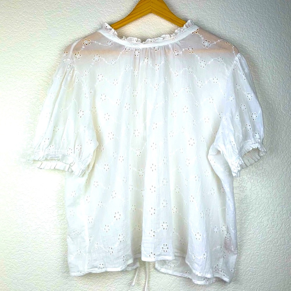 Free People White Eyelet Puff Sleeve Blouse Top - Picture 10 of 13